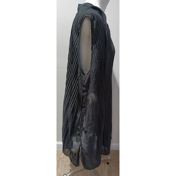 Zenobia Womens Sleeveless Sheer Black Back Bow Tie Closure Top Pleated 3XL New - Picture 4 of 10